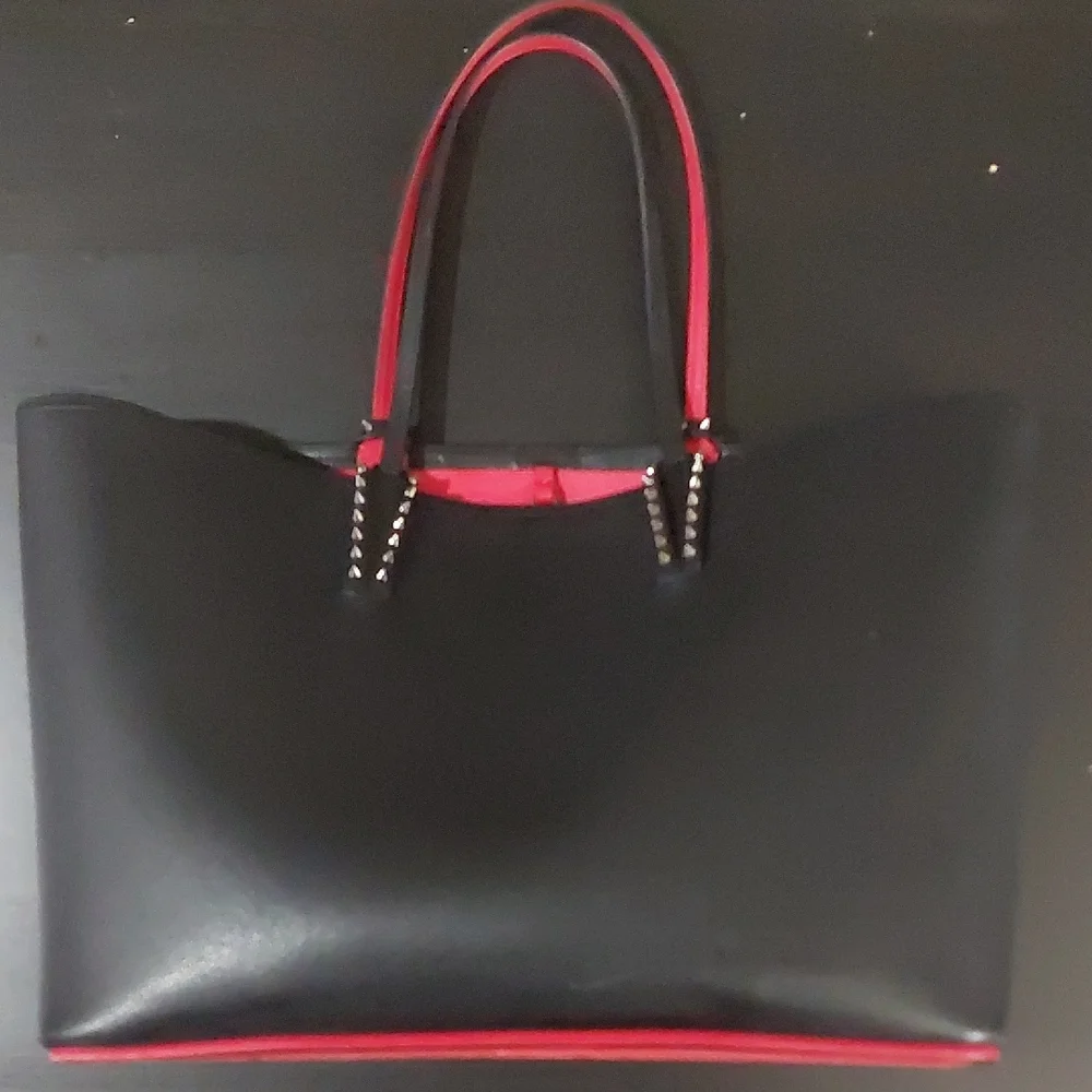 Chic Black and Red Studded Tote Bag - Picture 1 of 14